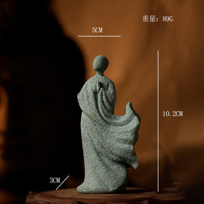 Zen Green Sand Stone Chinese Monk Tea Ceremony Buddha Bonsai Tank Decoration
