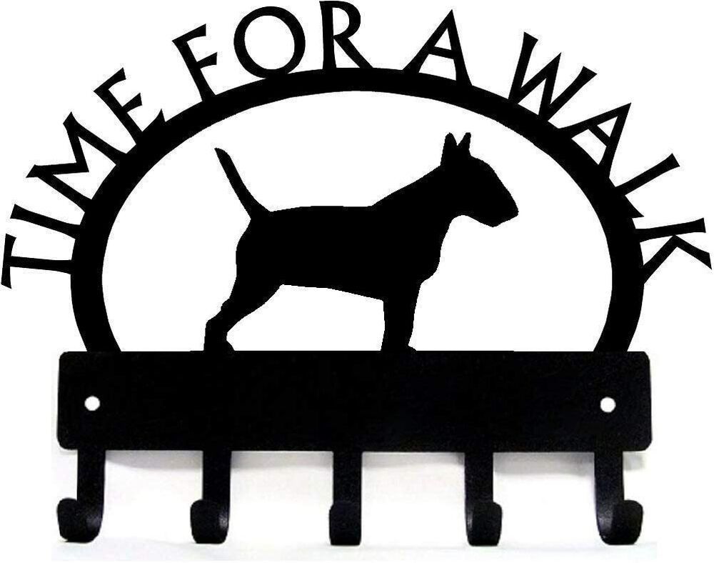 Bull Terrier Time for a Walk Key Rack Dog Leash Hanger Metal Wall Art