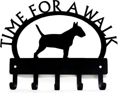 Bull Terrier Time for a Walk Key Rack Dog Leash Hanger Metal Wall Art