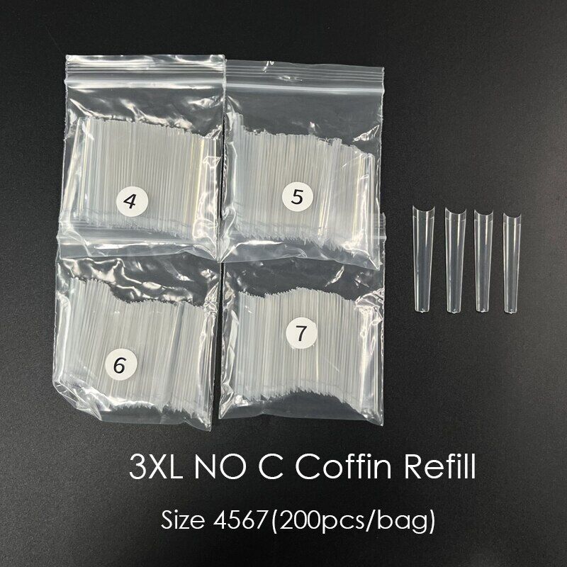 False Nail Art Tip ABS Refill Bag Curve XXL Coffin Square French Manicure 200Pcs