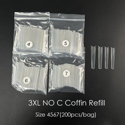 False Nail Art Tip ABS Refill Bag Curve XXL Coffin Square French Manicure 200Pcs