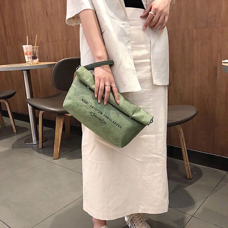 Dumpling Kraft Paper Crossbody Bags Women Flip Buttons Closure Handbags