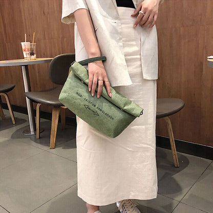 Dumpling Kraft Paper Crossbody Bags Women Flip Buttons Closure Handbags