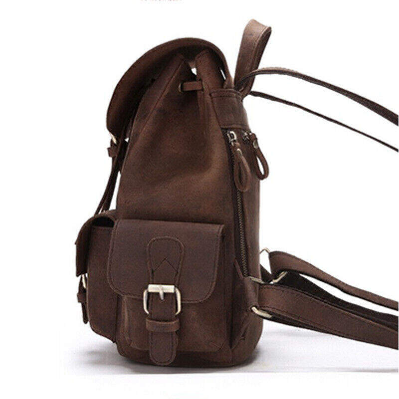 100% Crazy Horse Leather Women's Retro Backpack Travel Multi-pocket Rucksack Bag