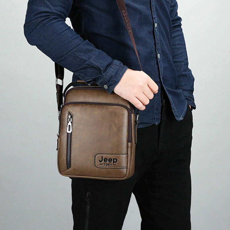 Men Crossbody Bag Multi-function Shoulder Bags Large Capacity Split Leather Bag