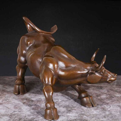 11'',Bull Sculpture Brass Cow Statue Wall Street Cattle Copper China Fengshui OX