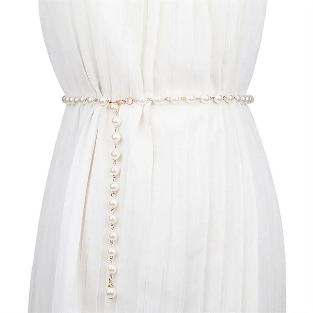 Women Belts 100cm White Pearl Waistband Bohemian Fashion All-Match Waist Chains