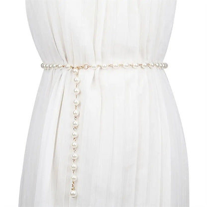 Women Belts 100cm White Pearl Waistband Bohemian Fashion All-Match Waist Chains