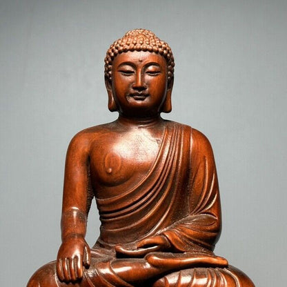Vintage Chinese Boxwood Carved Shakyamuni Buddha Statue Ornaments Wood Figurines