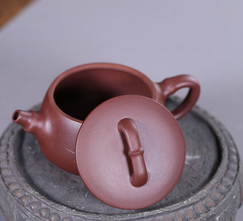 true yixing zisha teapot hand carved bamboo marked big mouth for Pu'er tea 6.8oz