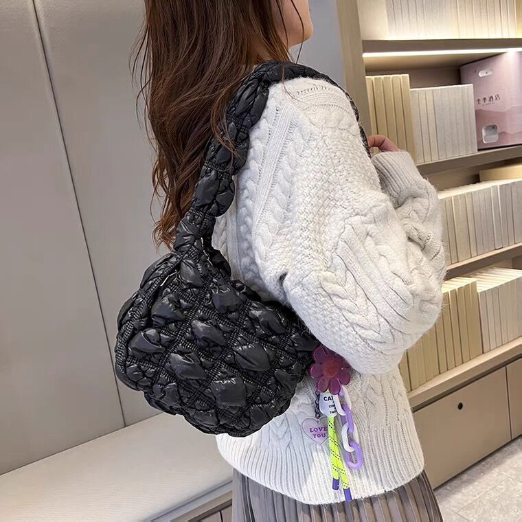 Nylon Women Shoulder Bags Lady Handbags Pleated Underarm Bag Small