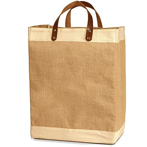 Reusable Jute French Market Tote Burlap Grocery Bags with X-Large, S-brown