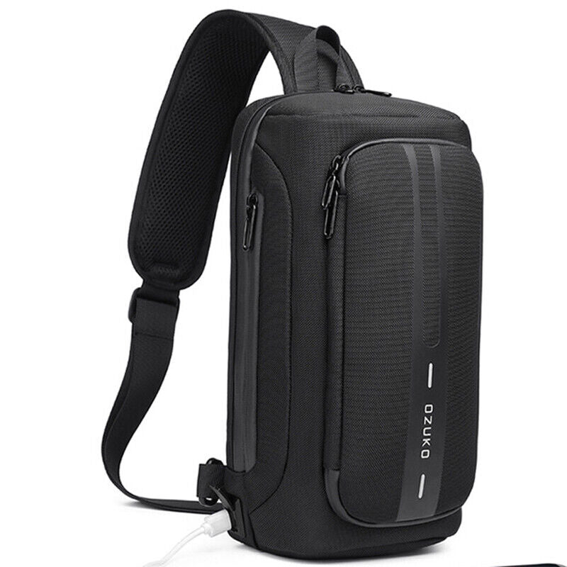 Men's Sling Backpack Oxford cloth Waterproof&Anti-theft Crossbody Bag USB Port