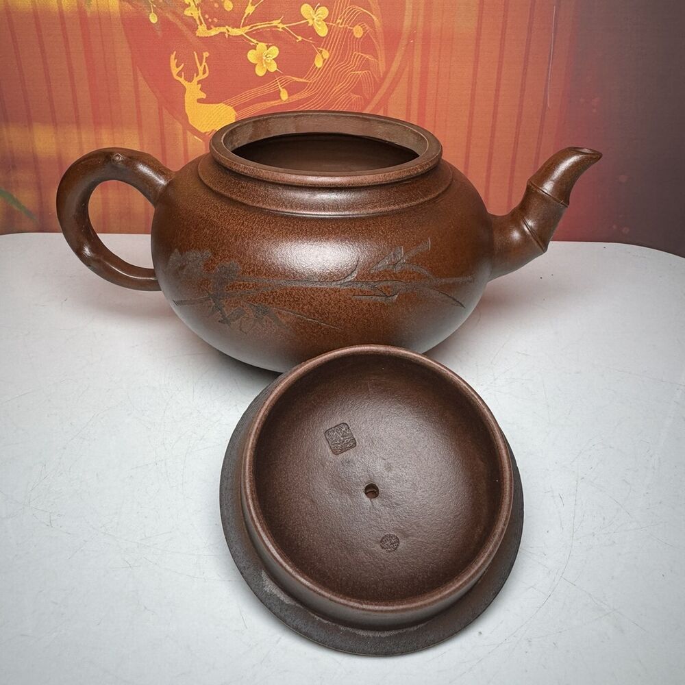 Vintage Chinese Yixing Purple Clay Teapot Zisha Ceremony Ceramic Bamboo Teaware