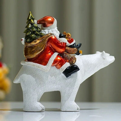Christmas Ornament Resin Santa Claus Riding Polar Bear Statue Decor 25x11x23.5cm