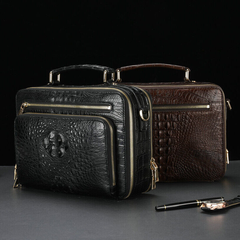 Handcrafted Alligator Crocodile Skin Leather Briefcase Men's Business Handbags