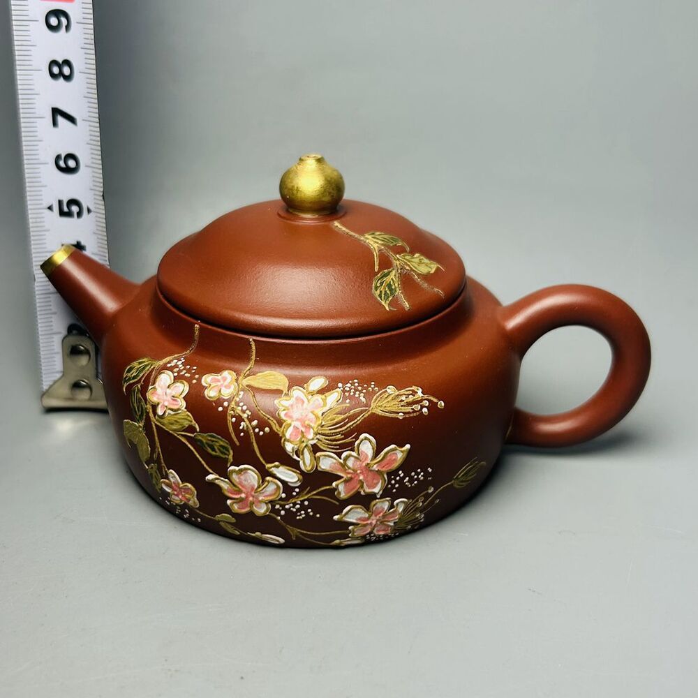 Vintage Chinese Yixing Purple Clay Teapot Zisha Ceramic Painted Tea Set Nice Art