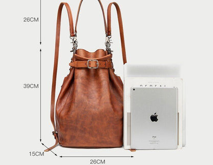 Genuine Leather Cow Skin Vintage Backpack Large Capacity Bucket Bag Handmade Bag