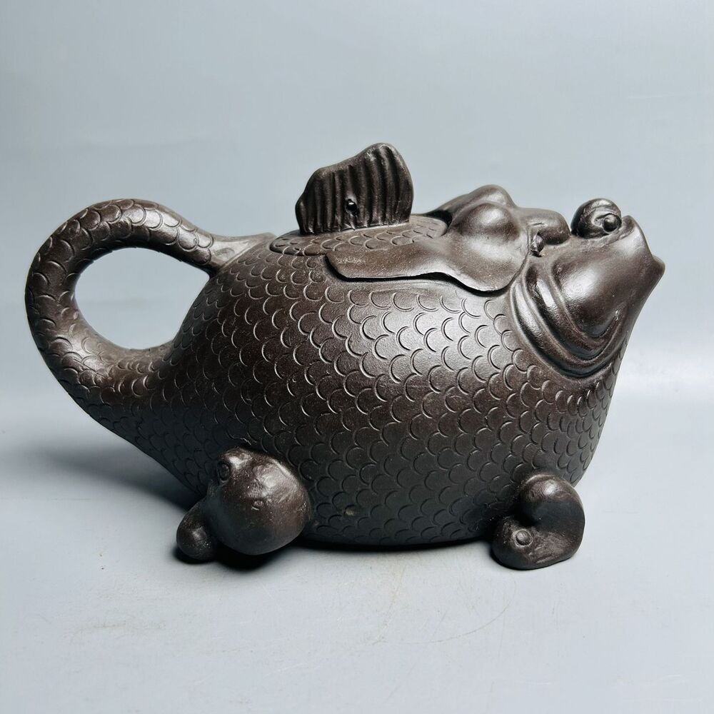 Vintage Chinese Yixing Purple Clay Teapot Zisha Ceremony Fish Dragon Teaware Art