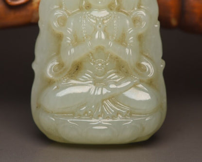 Top Chinese Natural Hetian Jade Carved Guanyin Statue Exquisite Pendant Jewelry