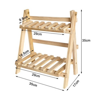 Wooden Double Layer Shelves Flowerpot Sundries Storage Shelf Home Organizer