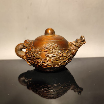 Chinese vintage Boxwood Carved dragon statue Teapot hobbies interests mahjong