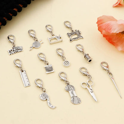 Knitting Stitch Marker 12Pcs Ancient Silver Knitted Crochet Lock Row Sewing Tool