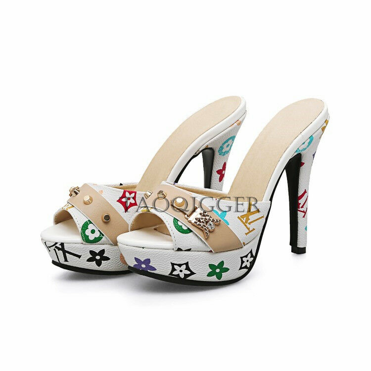 Sexy Open Toe High Stilettos Heel Slip On Mules Slipper Women Shoes Sandals @