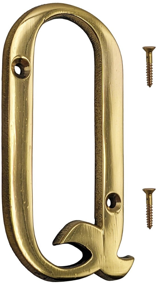 4-inch House Letter with Mounting Screws, Polished Brass, Shiny Gold Color