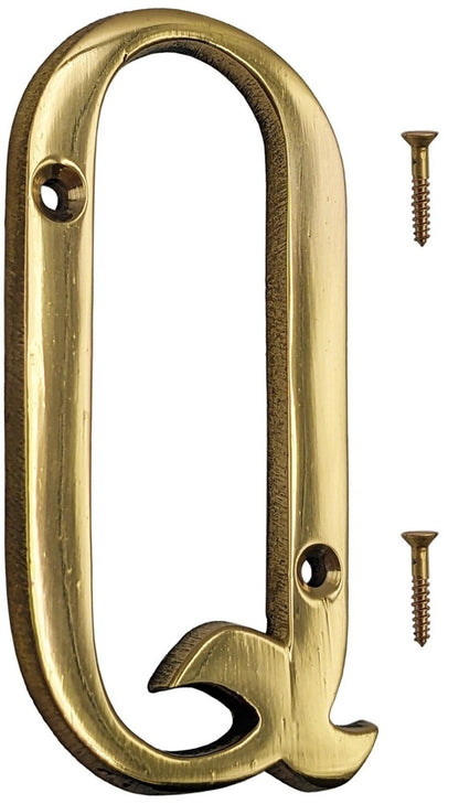 4-inch House Letter with Mounting Screws, Polished Brass, Shiny Gold Color