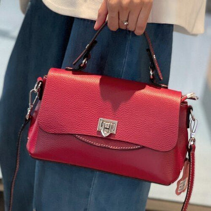 Beige Handbag Genuine Cow Leather Shoulder Bag Flap Elegant Real Leather Handbag