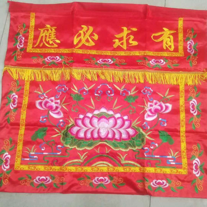Premium Buddha Lotus Table Apron Curtain Home Table Cloth Yellow Red Supplies
