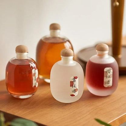 Glass Bottle Clear Frosted Lead-Free Wooden Lid Home Wine Decanter 125 250 500ml