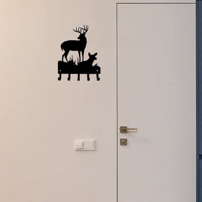 Deer Family #2 Key Rack Hanger - 6 inch Wide Metal Wall Art