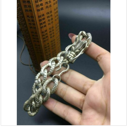 Asian old miao silver hand cast cool statue bracelet jewel gift