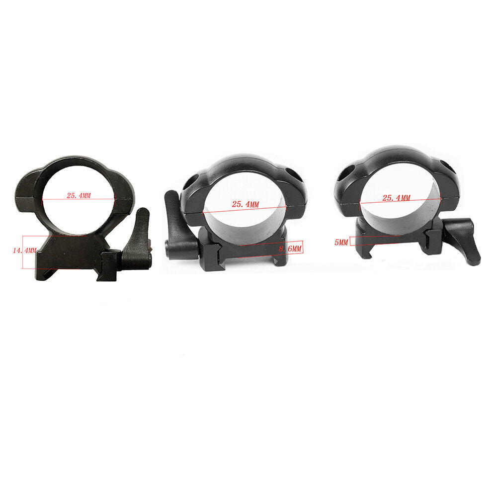 2PCS 25.4mm Stainless Steel Scope Rings Low Medium High Mount Fit 20mm Picatinny