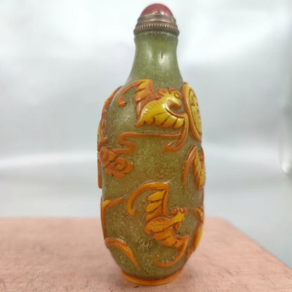 chinese snuff bottles peking glass vintage box carved bat yellow statue gifts
