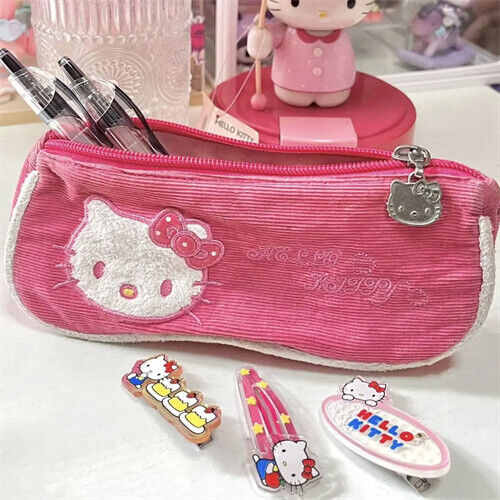 Hello Kitty Pencil Bag Embroidery Heart Stationery Storage Bag Cosmetic Bag Gift