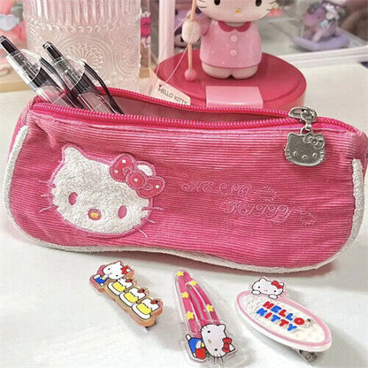 Hello Kitty Pencil Bag Embroidery Heart Stationery Storage Bag Cosmetic Bag Gift