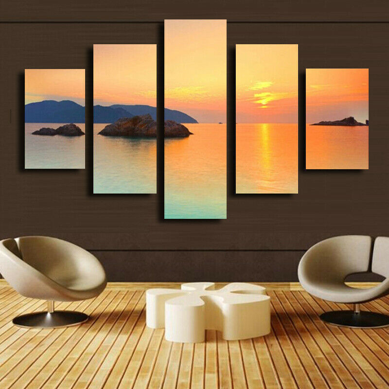 5 Pieces Canvas Wall Art Poster and Print Living Room Sunset No Framed