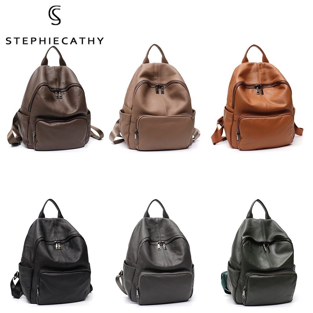 Genuine Leather Backpack Women Men Shoulder Bag School Travel Cowhide