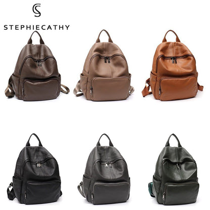 Genuine Leather Backpack Women Men Shoulder Bag School Travel Cowhide