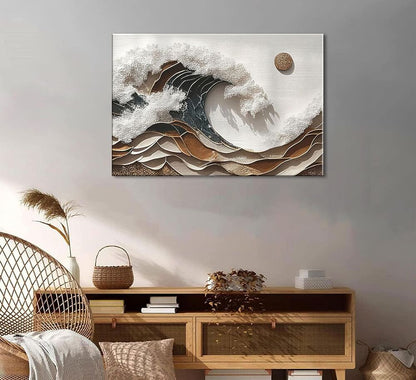 Abstract Ocean Wave Canvas Wall Art Boho Coastal Beach Poster 3D Prints Framed