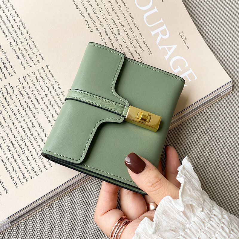 Synthetic Leather Wallet Short Wallet Purse Hasp Belt Handbag Green Black Yellow