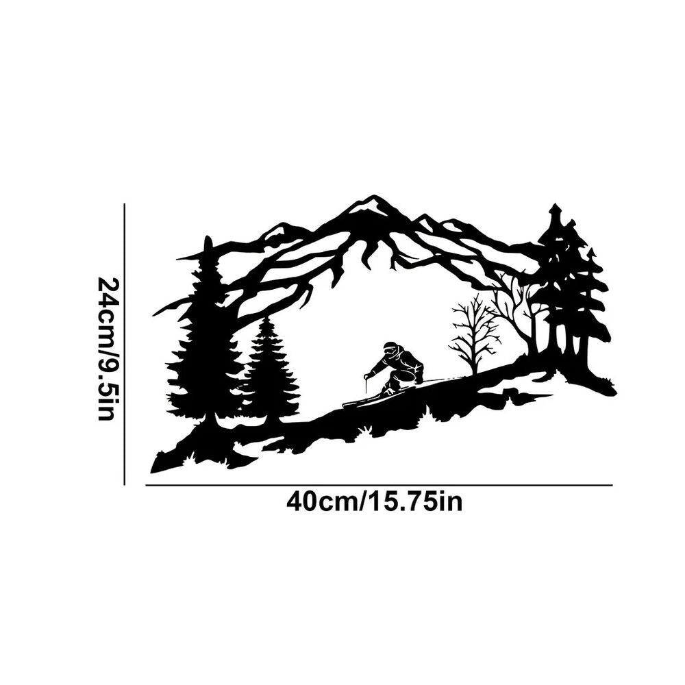 Metal Skier Wall Art, Mountain And Trees Themed Wall Art Metal Wall Decor