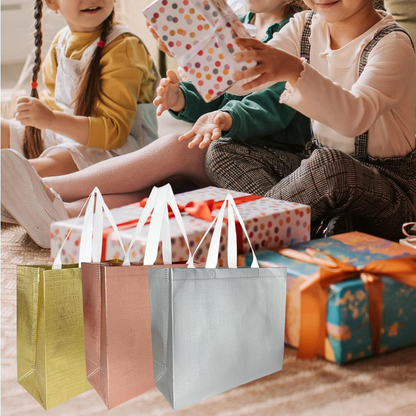Reusable Gift Bags 15 PACK Grocery Bag Shopping Inches, Rose gold/Gold/Silver