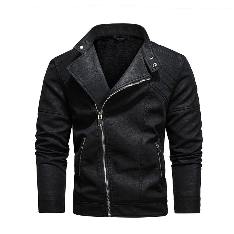 Leather Jacket Men Winter Fleece Motorcycle Coats Biker PU Jackets Slim Overcoat