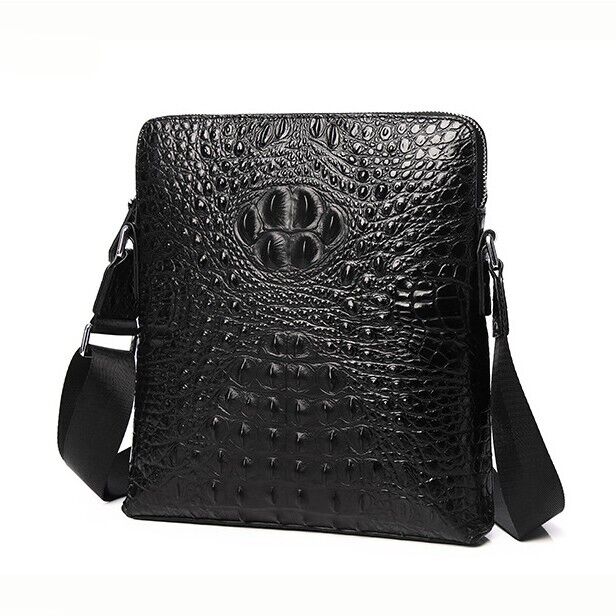 Black Top Cow Leather Shoulder Bags, New Crocodile Embossed Men's Messenger Bag