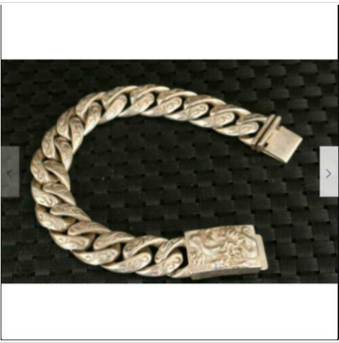 chinese Asian old tibet silver hand cast dragon statue man bracelet jewel gift