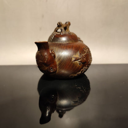 Chinese Antique Boxwood Carved Magpie Teapot Statue hobbies interests mahjong
